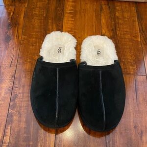 UGG Black Suede Shearling-Lined Slip-On Slippers